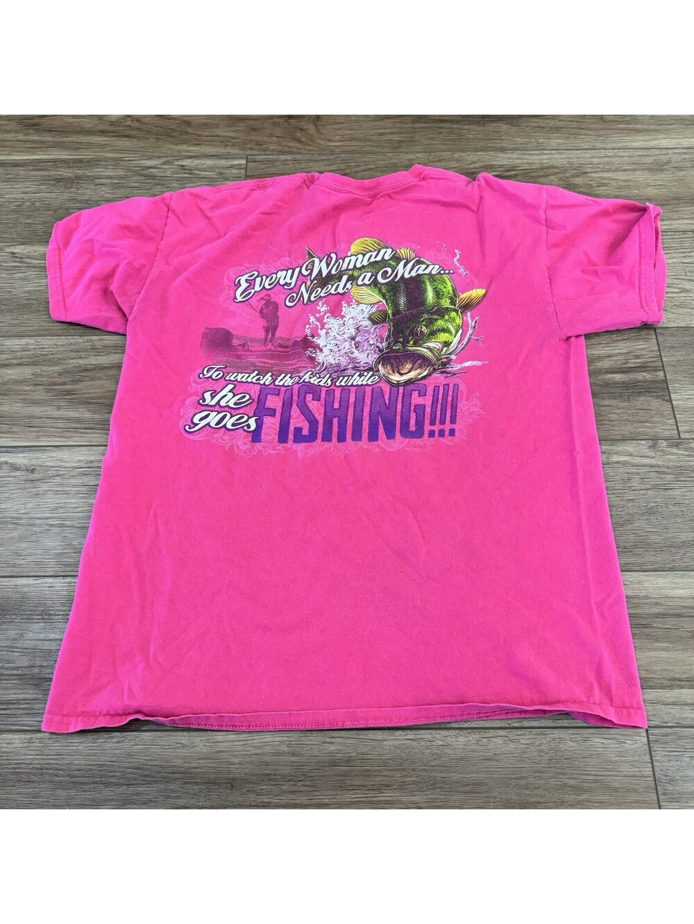 Buck Wear Funny Fishing T-Shirt Pink Bass Large